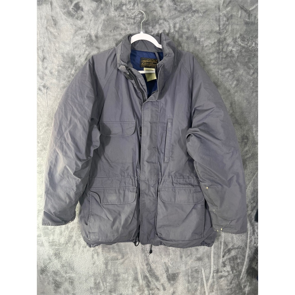 Vintage Eddie Bauer Goose Down Parka Jacket Blue Gray Expedition Outfitter Large